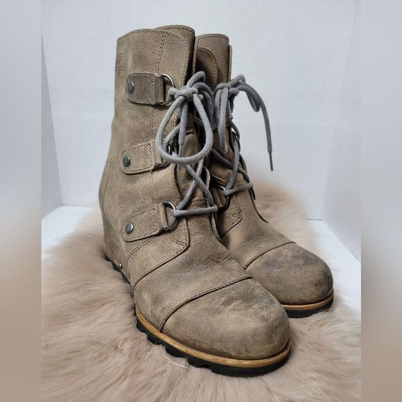 Sorel Women's NL2132 Brown Leather Joan of Arctic Wedge Waterproof Boots 8.5 - Picture 1 of 8